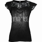 THE BATMAN - JE SUIS LA VENGEANCE - Top noir à manches courtes en dentelle superposée