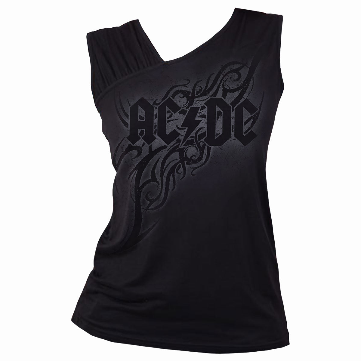 AC/DC - TRIBAL - Chaleco con hombros fruncidos y dobladillo inclinado, color negro