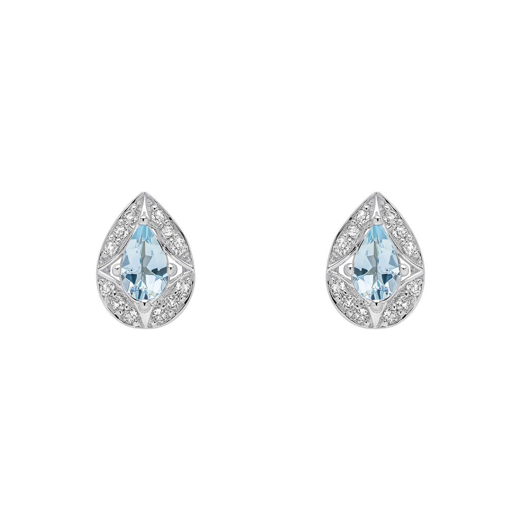 Elements Gold Aquamarine and White Topaz Art Deco Stud Earrings