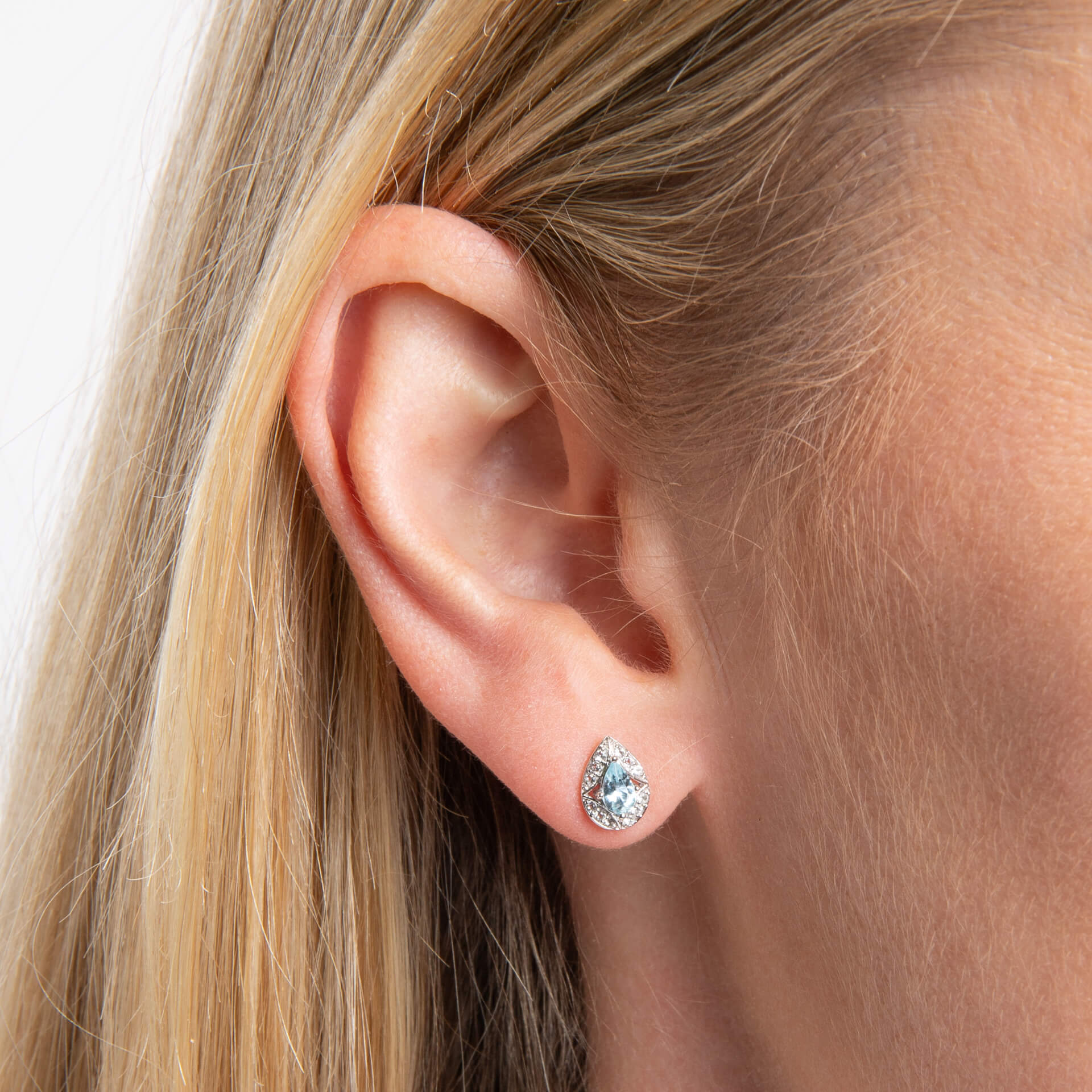 Elements Gold Aquamarine and White Topaz Art Deco Stud Earrings