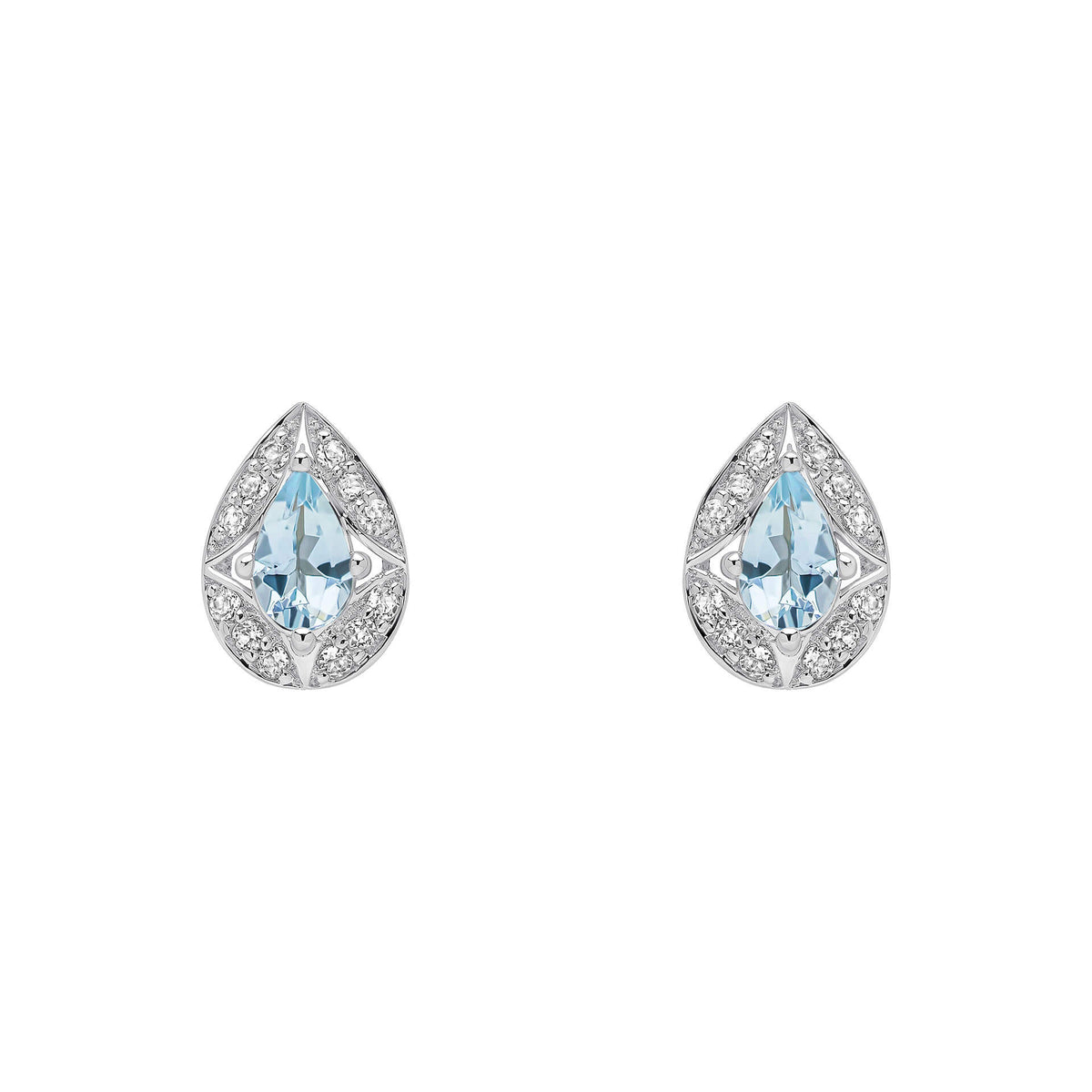 Elements Gold Aquamarine and White Topaz Art Deco Stud Earrings