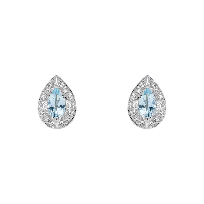 Elements Gold Aquamarine and White Topaz Art Deco Stud Earrings
