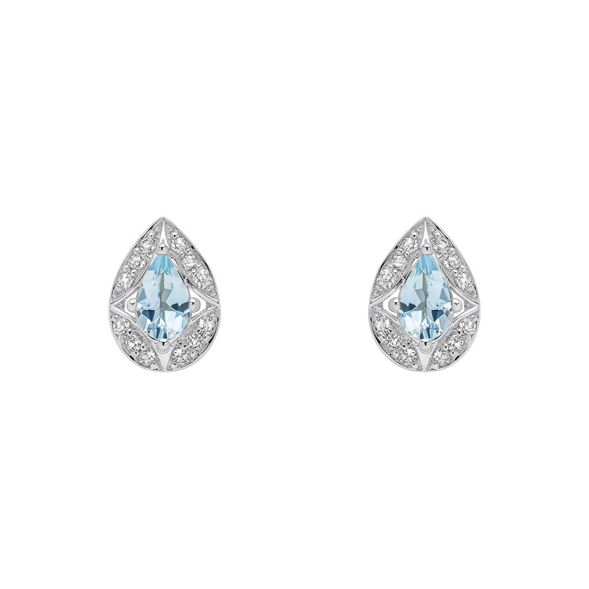 Elements Gold Aquamarine and White Topaz Art Deco Stud Earrings