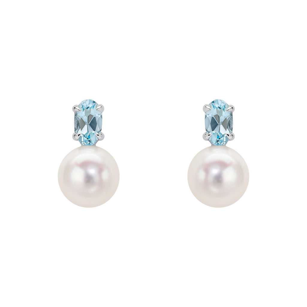 Elements Gold Freshwater Pearl and Sky Blue Topaz Stud Earrings