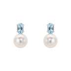 Elements Gold Freshwater Pearl and Sky Blue Topaz Stud Earrings