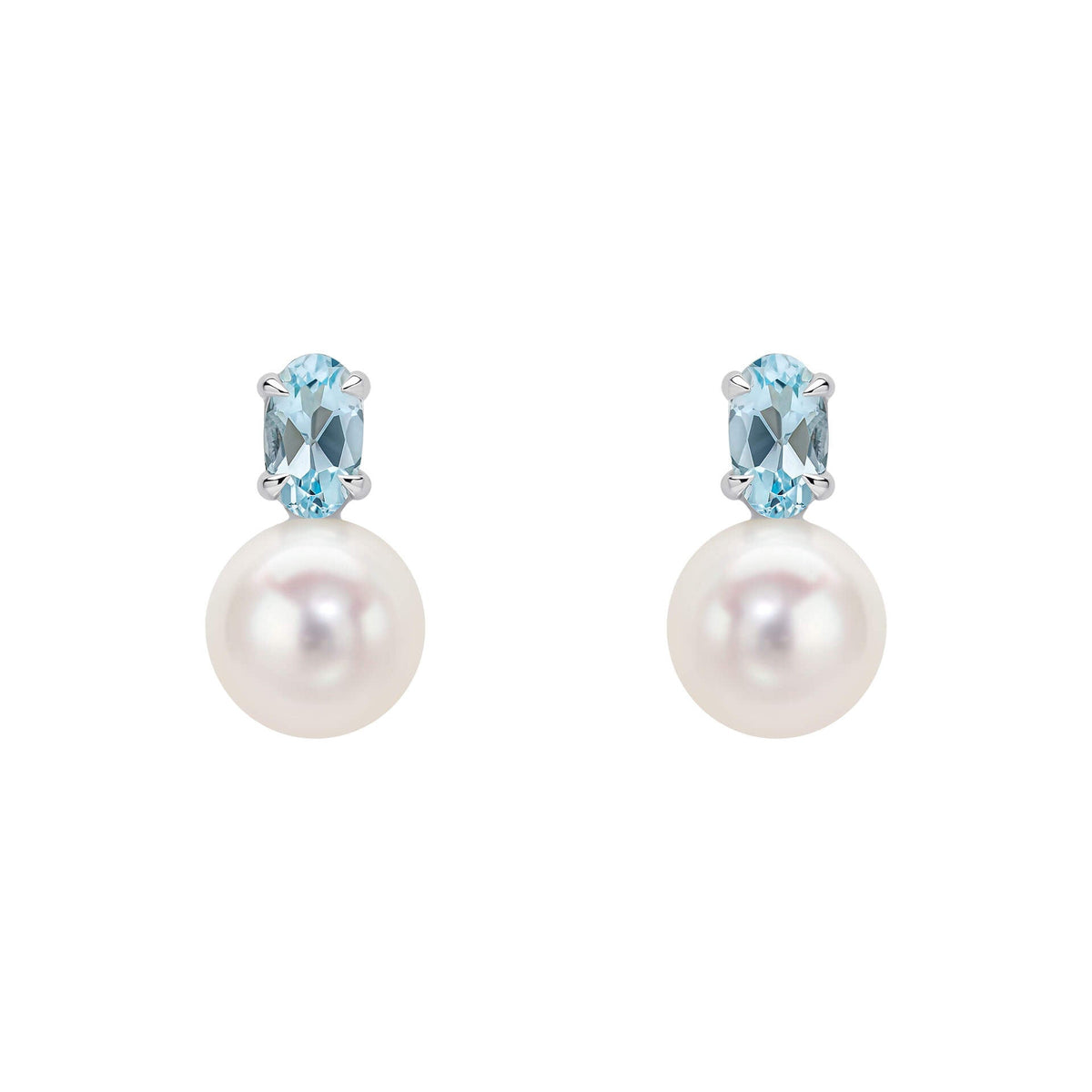 Elements Gold Freshwater Pearl and Sky Blue Topaz Stud Earrings