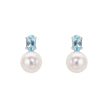 Elements Gold Freshwater Pearl and Sky Blue Topaz Stud Earrings