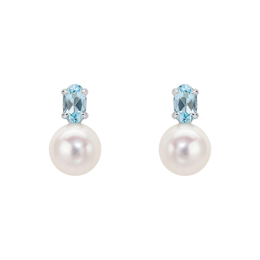 Elements Gold Freshwater Pearl and Sky Blue Topaz Stud Earrings