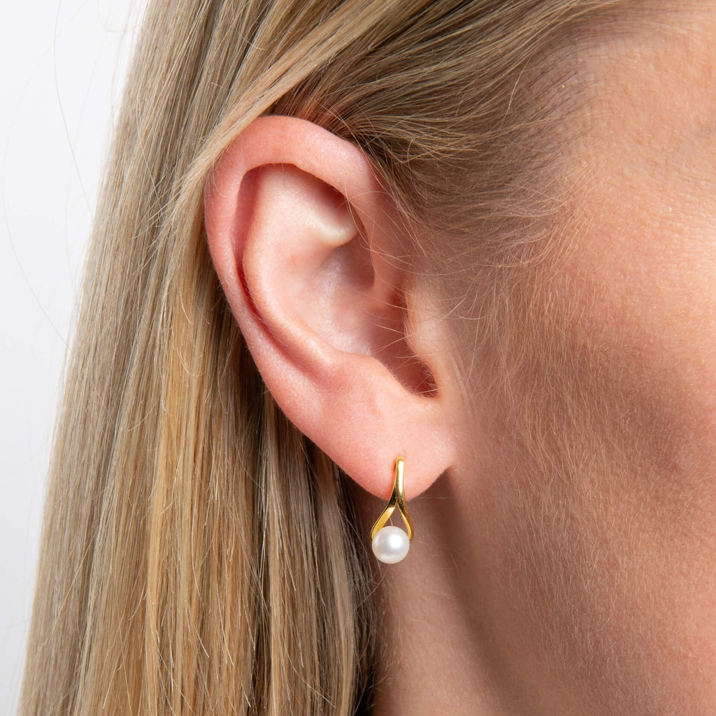 Elements Gold Freshwater Pearl Twist Drop Earrings