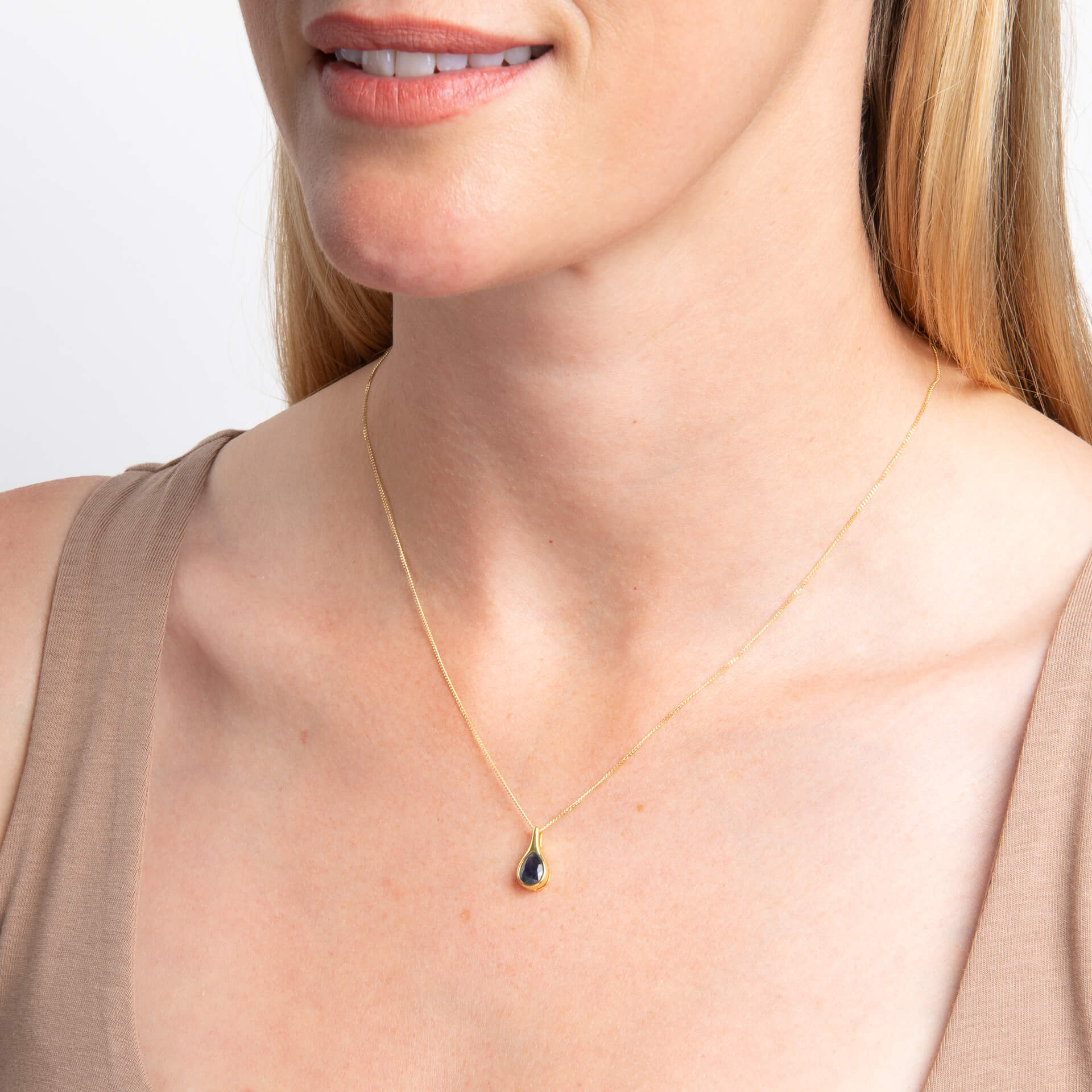 Elements Gold Blue Sapphire Sleek Teardrop Pendant