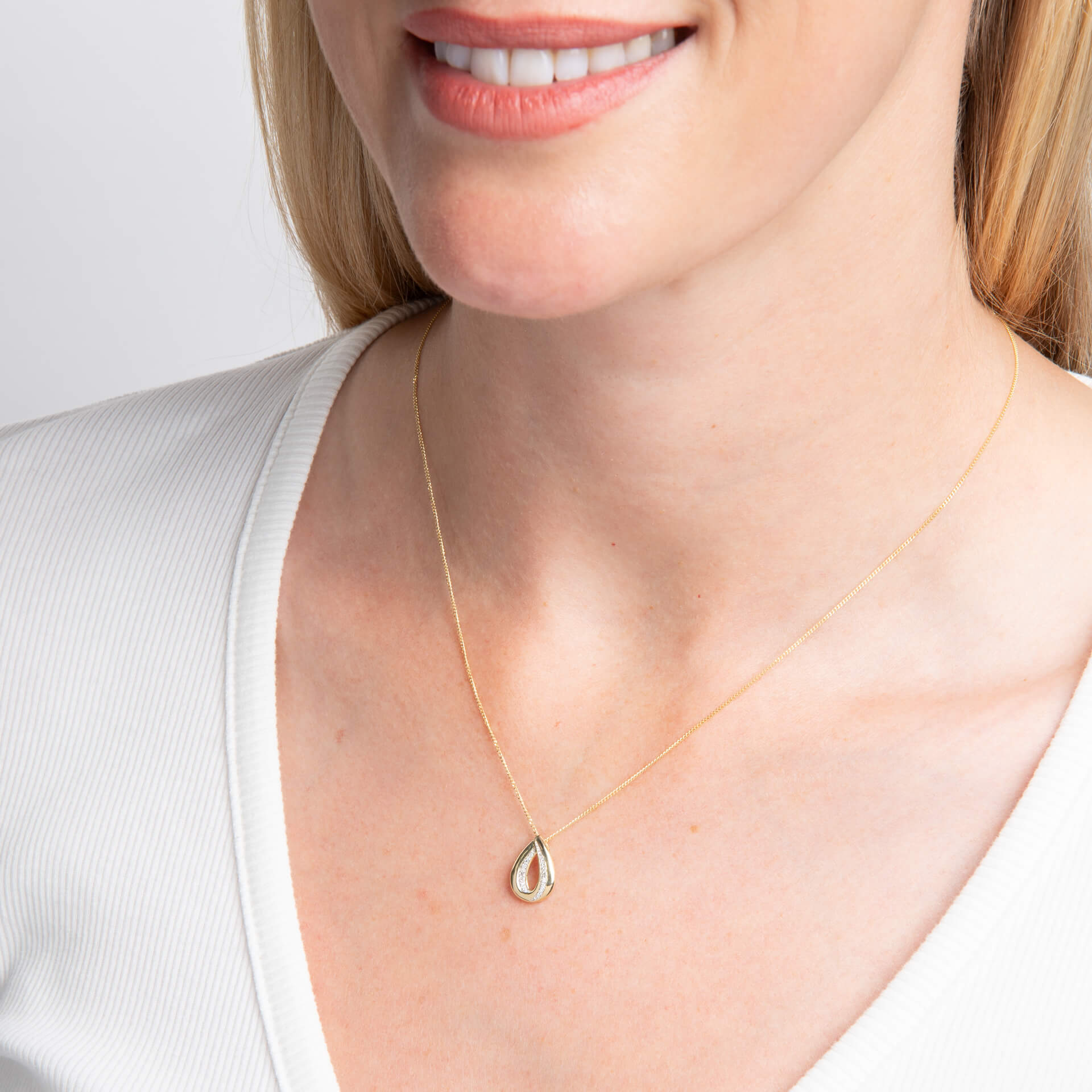 Elements Gold Cut Out Diamond Teardrop Pendant