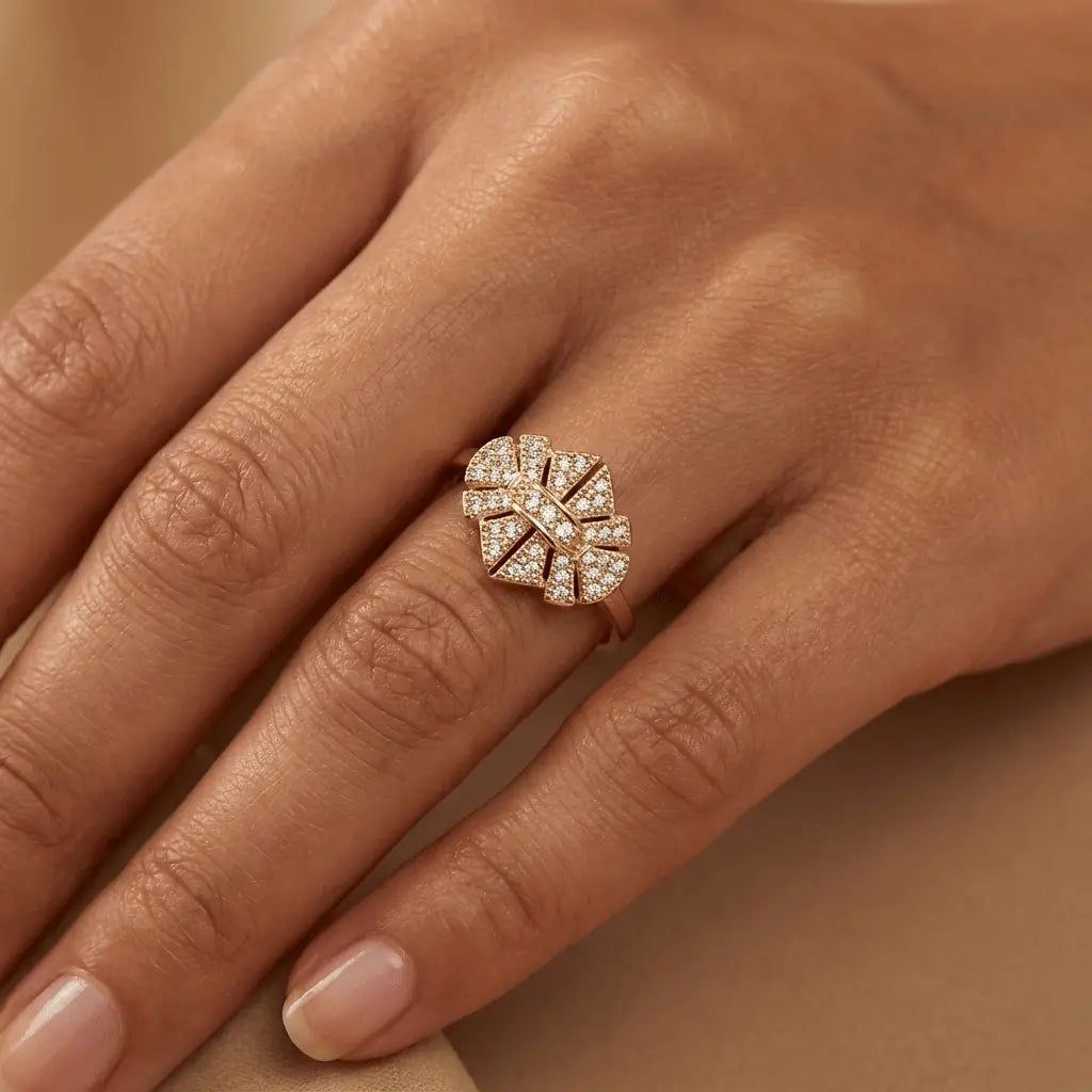 Solid Gold Ring – Radiant Brilliance: Mosaic Elegant Bold Statement Piece | Gold | Majestic Jewellery
