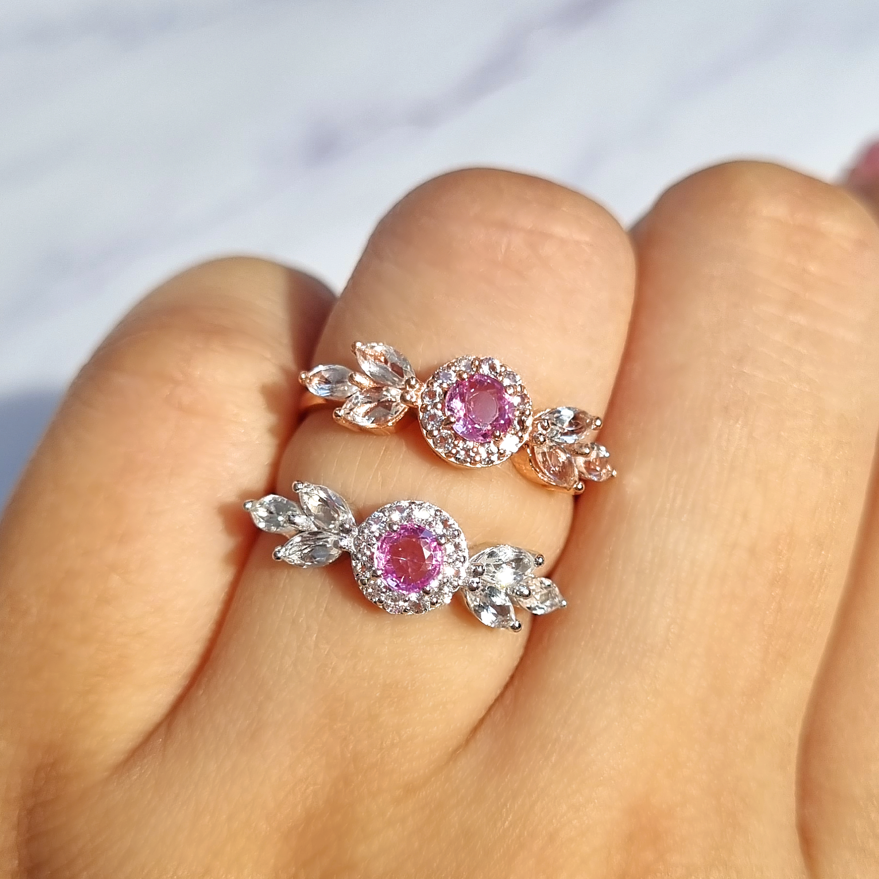 Bague Aurelia en saphir rose et argent sterling