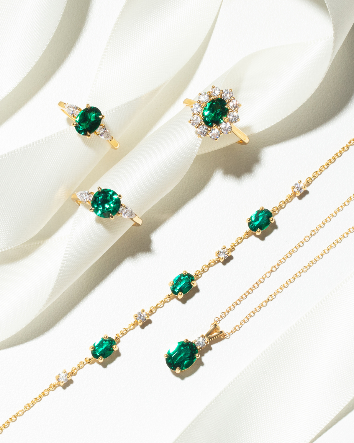 Emerald Halo Engagement Ring in 18k Gold Vermeil