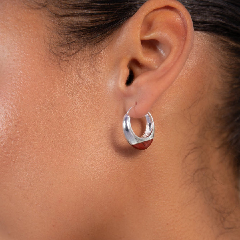 Ember Hoops Silver Earrings with Red Jasper Stone