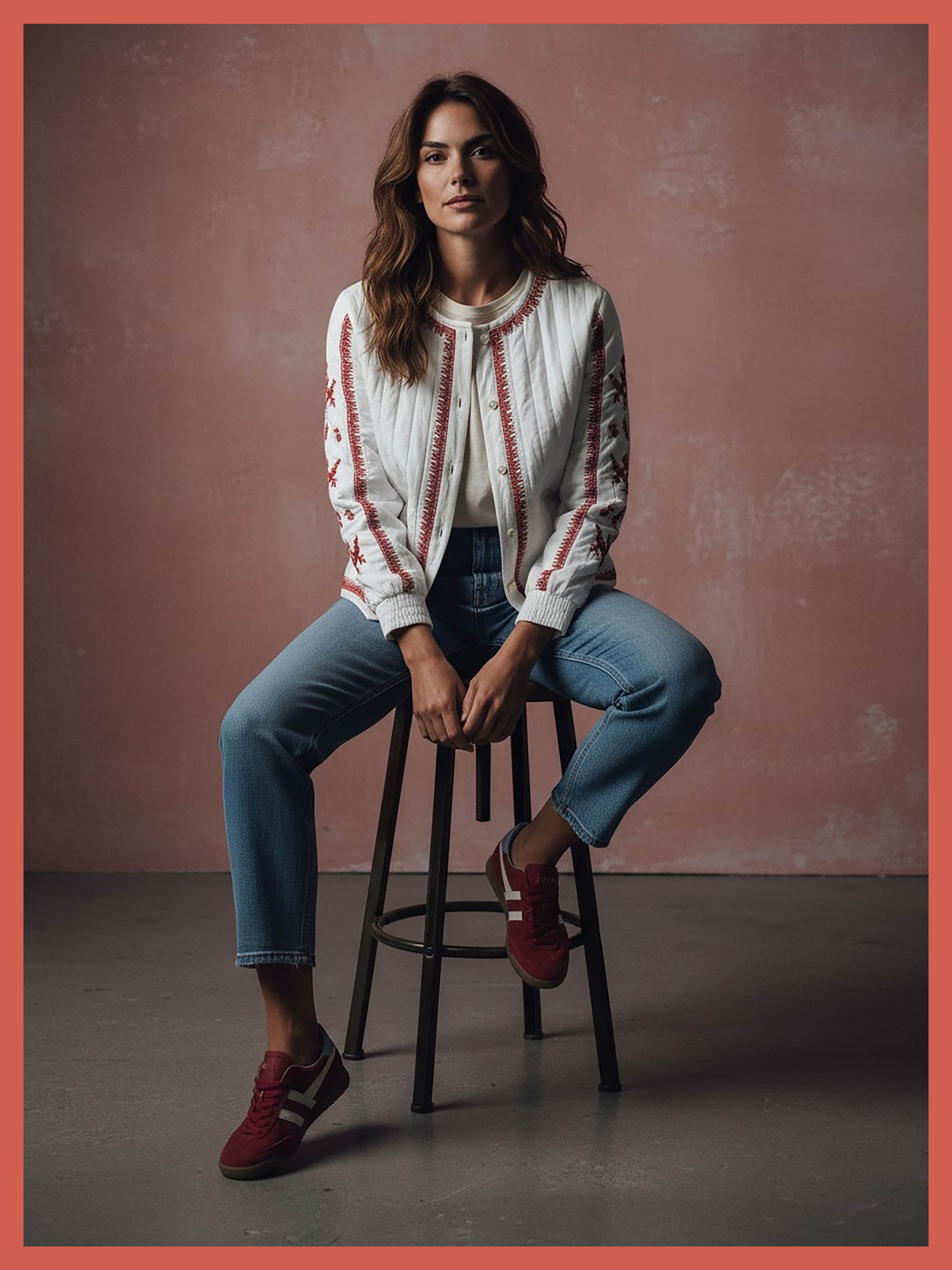 Harlow Padded Embroidered Jacket - White