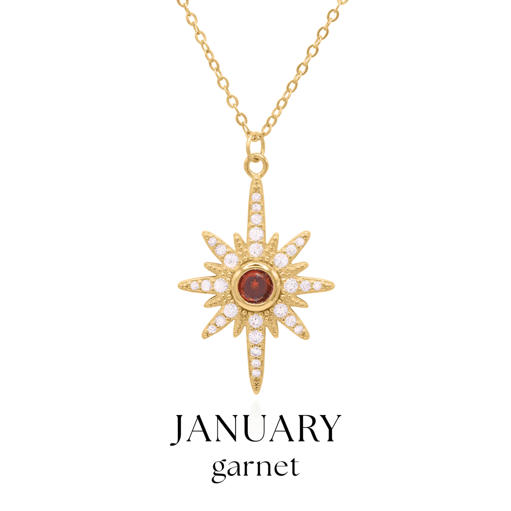 Collier Heidi North Star avec pierre de naissance | Plaqué or 18 carats
