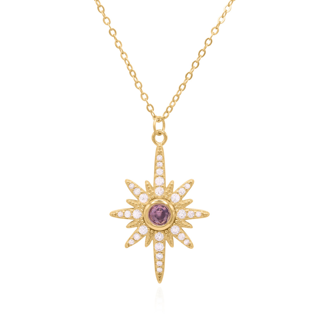 Collier Heidi North Star avec pierre de naissance | Plaqué or 18 carats