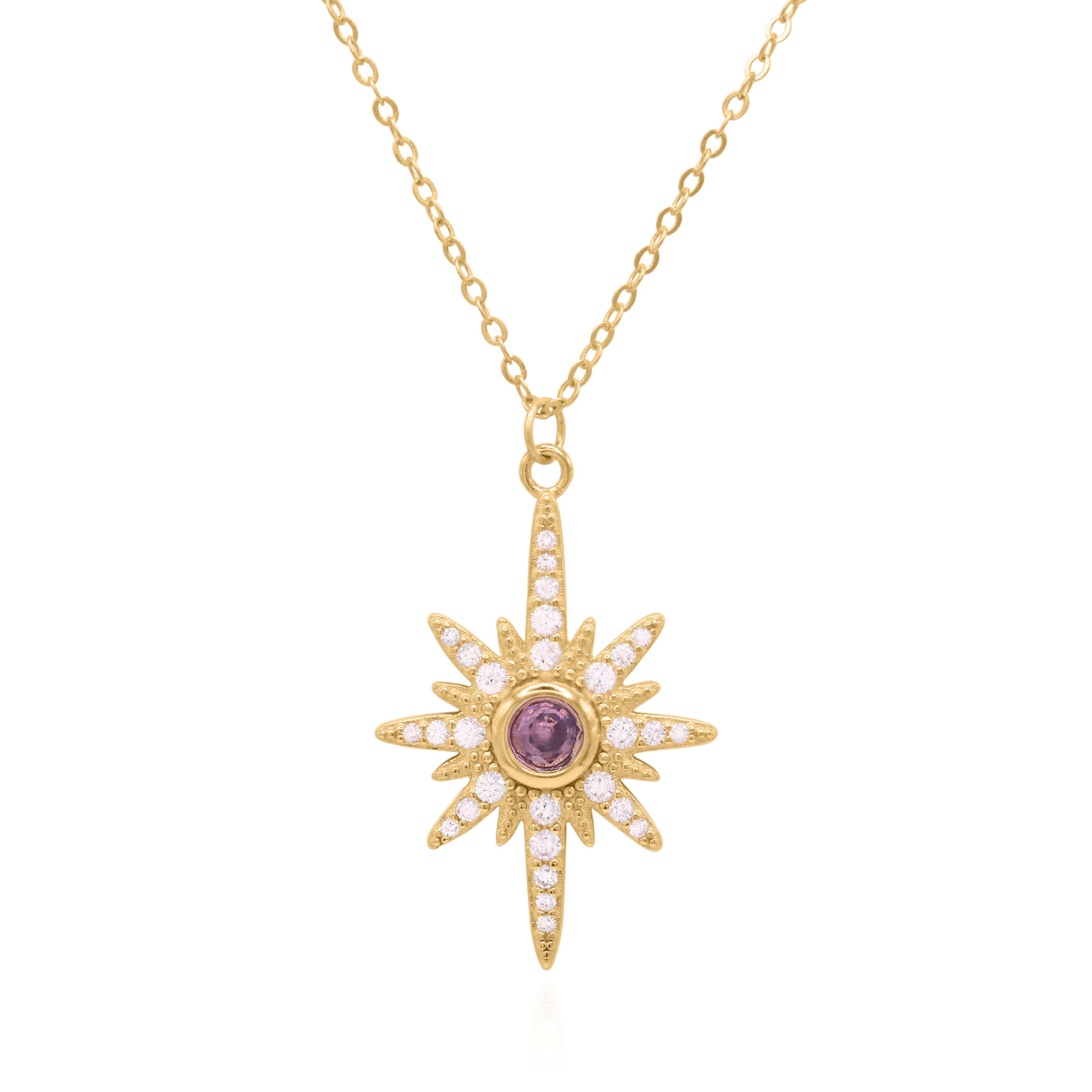 Collier Heidi North Star avec pierre de naissance | Plaqué or 18 carats