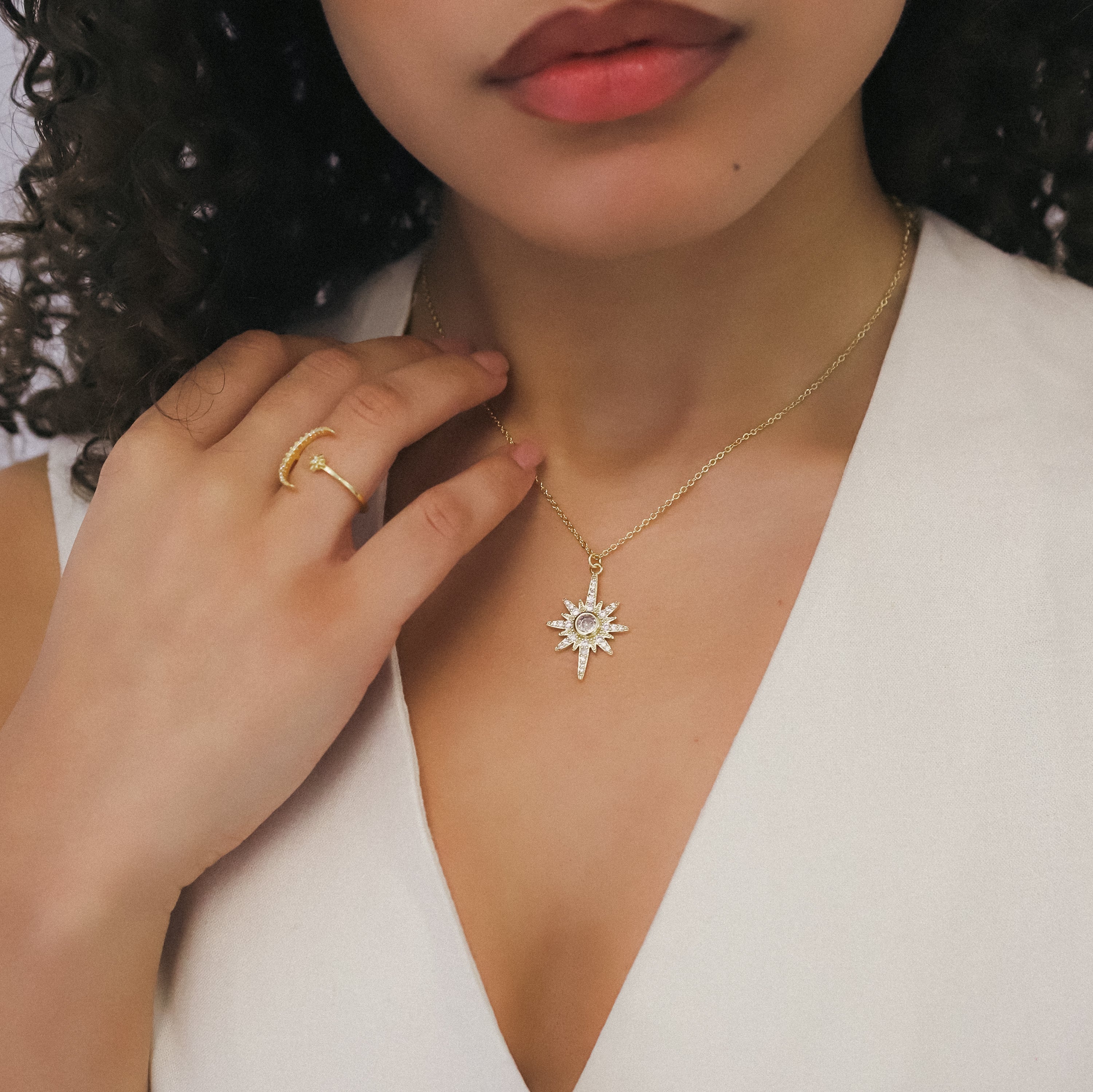 Collier Heidi North Star avec pierre de naissance | Plaqué or 18 carats