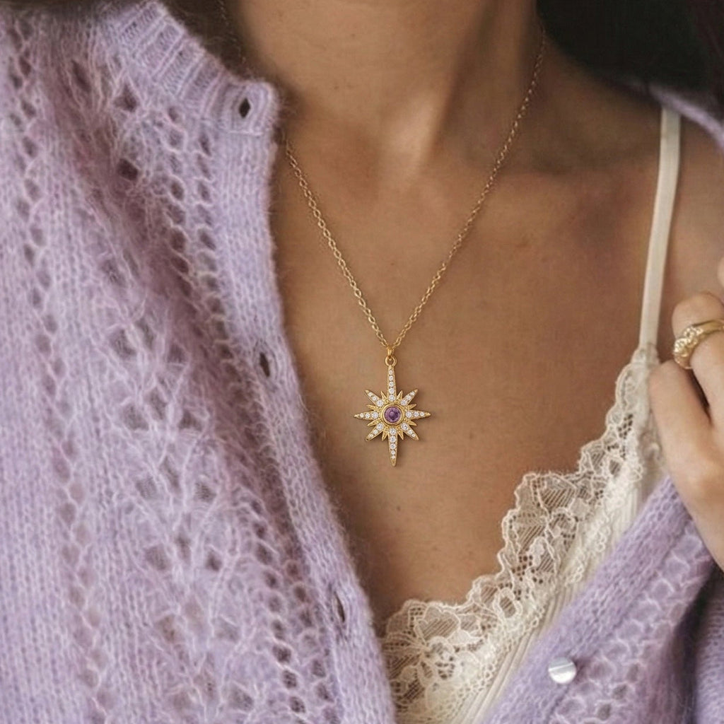 Collier Heidi North Star avec pierre de naissance | Plaqué or 18 carats