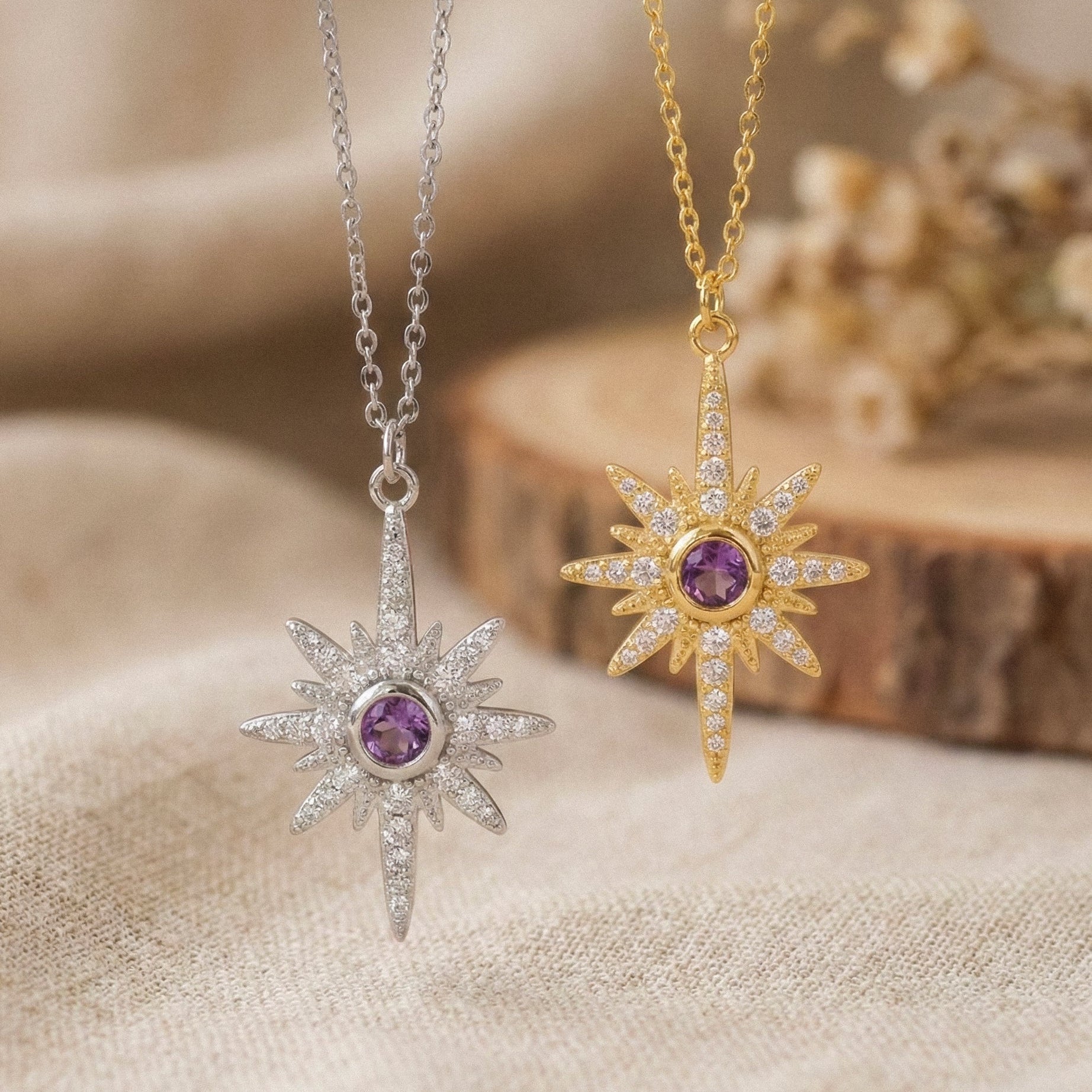 Collier Heidi North Star avec pierre de naissance | Plaqué or 18 carats
