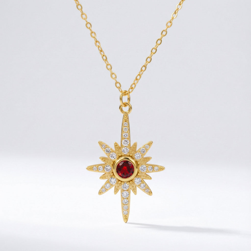 Collier Heidi North Star avec pierre de naissance | Plaqué or 18 carats
