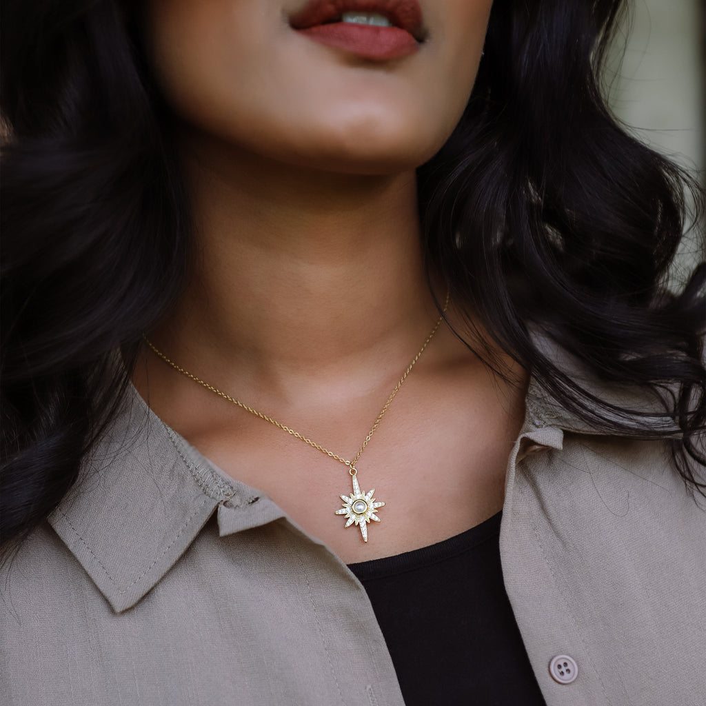 Collier Heidi North Star avec pierre de naissance | Plaqué or 18 carats