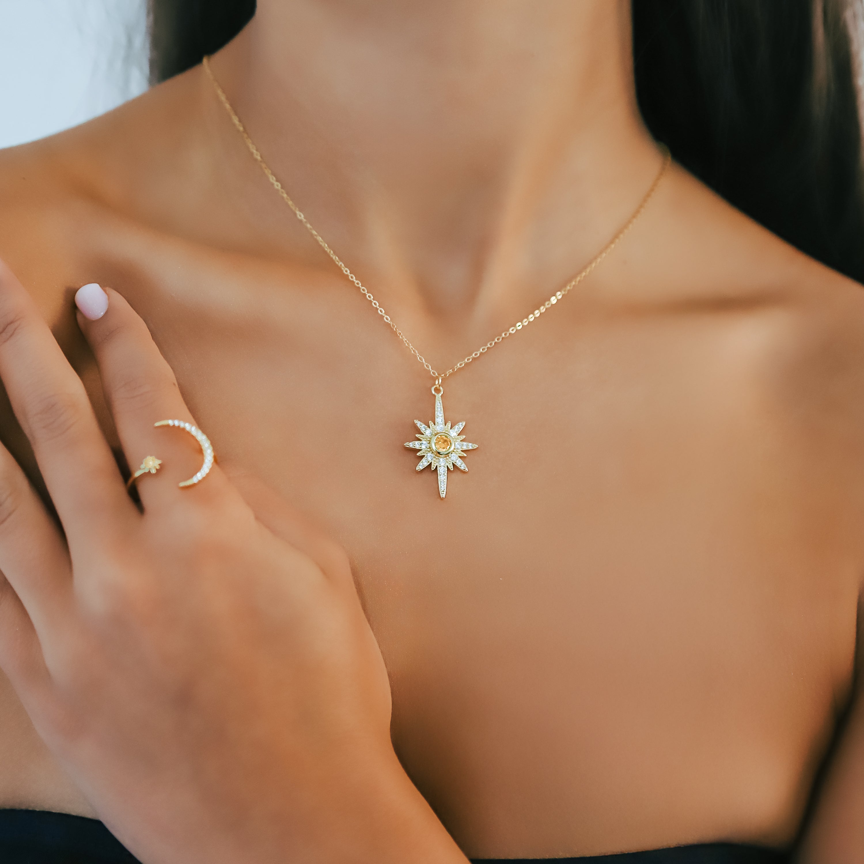 Collier Heidi North Star avec pierre de naissance | Plaqué or 18 carats