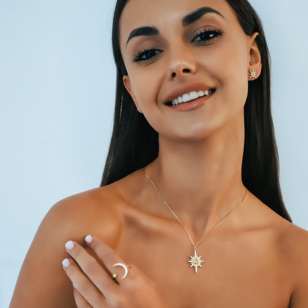 Collier Heidi North Star avec pierre de naissance | Plaqué or 18 carats