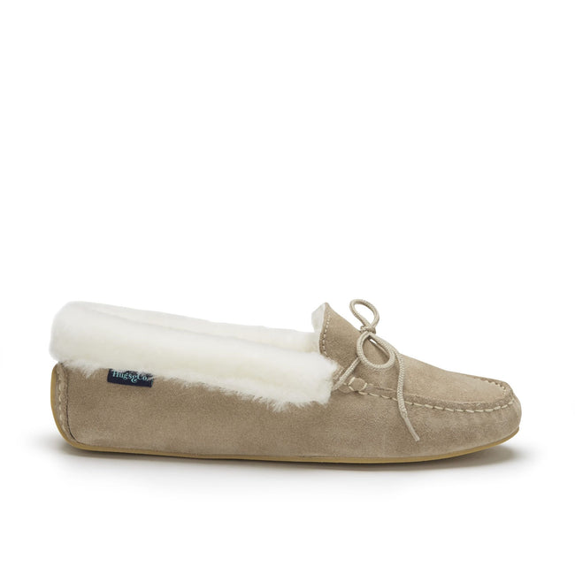 Women's slippers, sheepskin, taupe suede