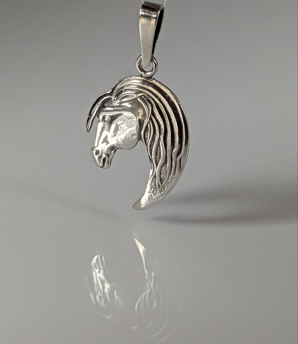 Silver Steed Long Mane Horse Head Silver Pendant