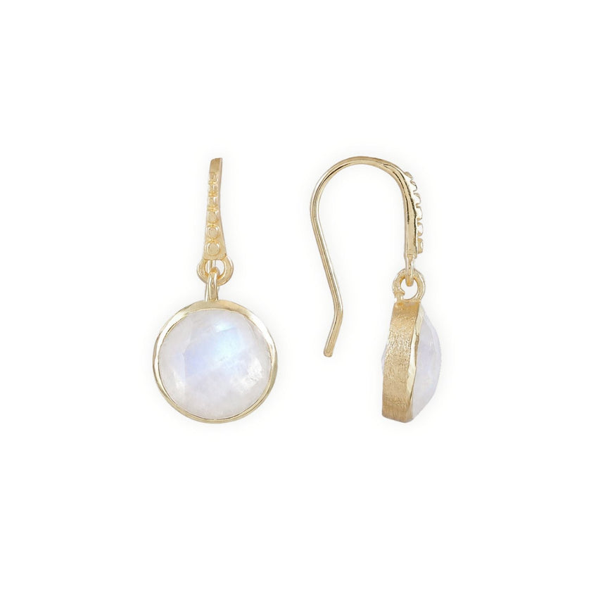 Boucles d'oreilles Charis, pierre de lune, forme ronde
