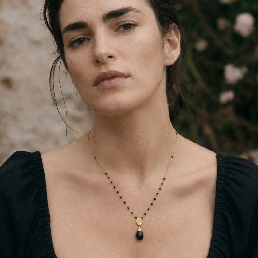 Classic Athena Kate Gemstone Rosary Chain Necklace Black Onyx