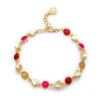 Sara Mixed Gemstone Bracelet: Fuchsia Onyx, Quartzite & Peach Moonstone