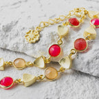 Sara Mixed Gemstone Bracelet: Fuchsia Onyx, Quartzite & Peach Moonstone