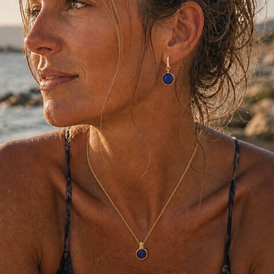 Charis Round Gemstone Necklace Lapis