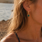 Charis Round Gemstone Earrings Green Onyx, Front CZ Hooks