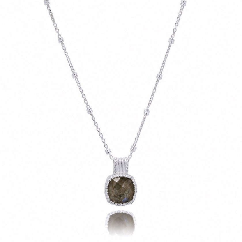 Tetra Square Gemstone Pendant: Silver Labradorite