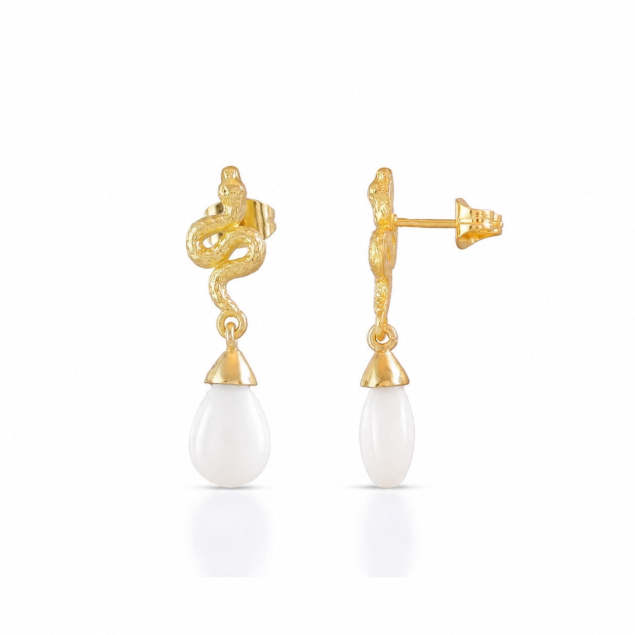Medusa Small Gemstone Drop Earrings White Agate