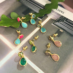 Iris Double Gemstone Drop Earrings with Fuchsia Onyx & Amazonite