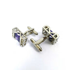 Silver Purple Gem Stone Rectangle Cufflinks
