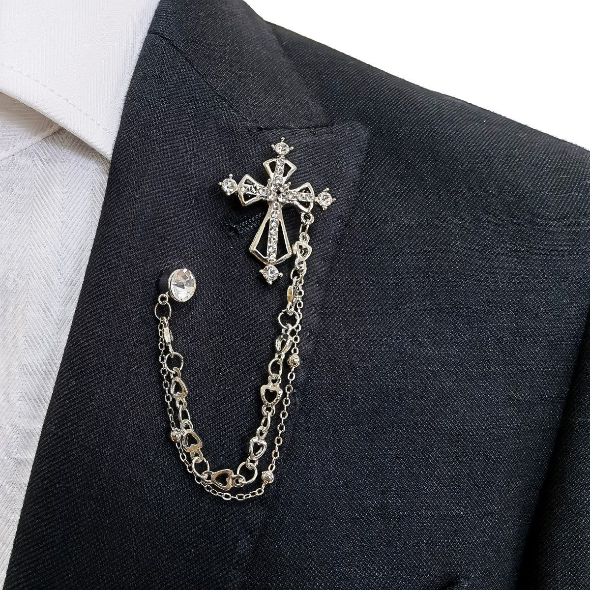 Rhinestone Cross Brooch Lapel Pin