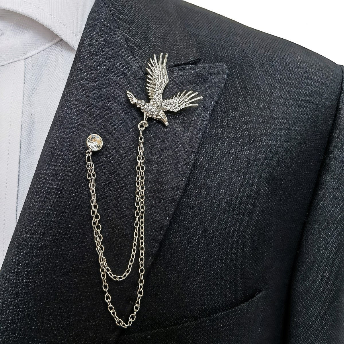 Silver Eagle Brooch Chain Lapel Pin