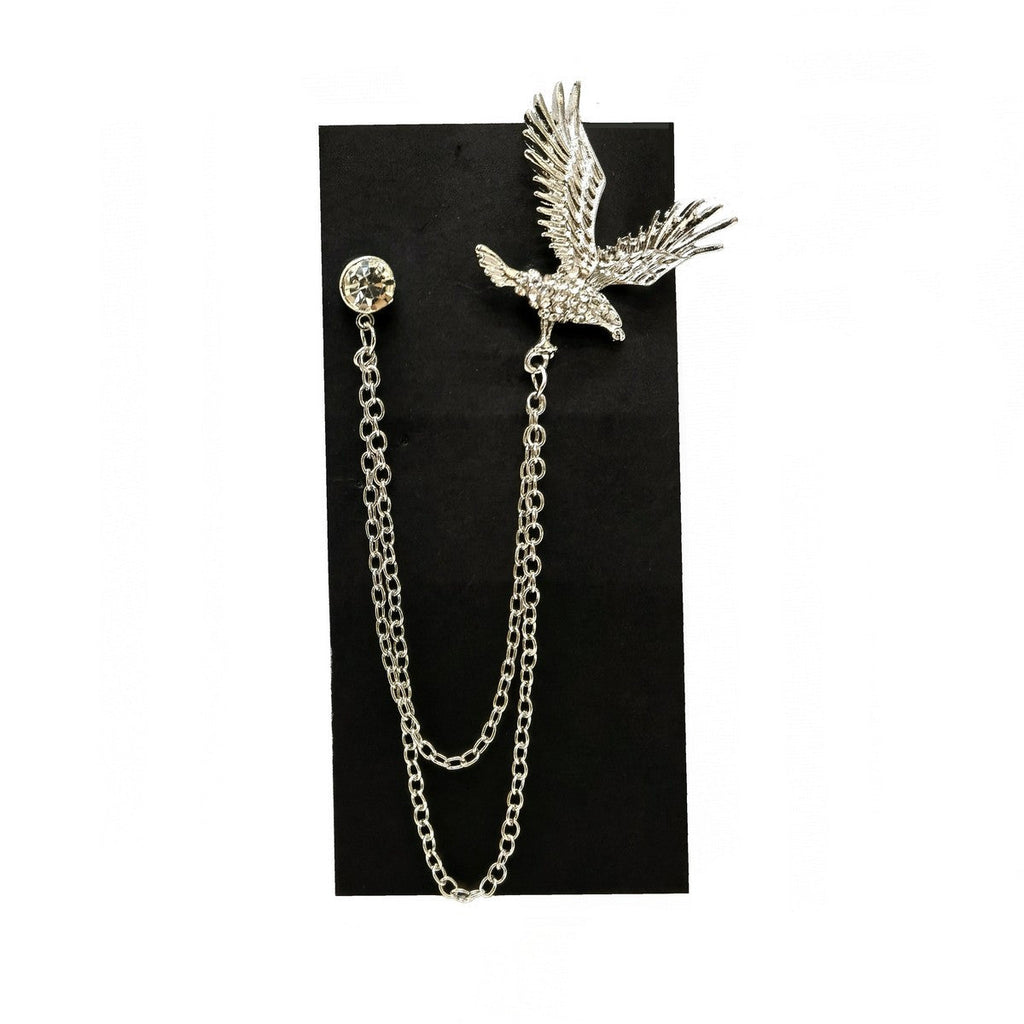 Silver Eagle Brooch Chain Lapel Pin