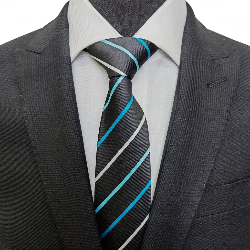 Black Turquoise Blue Stripe Tie