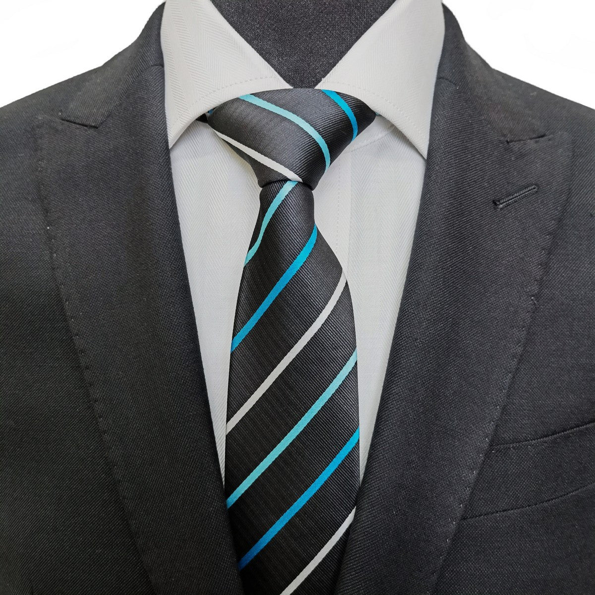 Black Turquoise Blue Stripe Tie