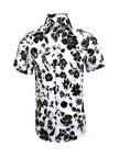 White & Black Floral Print Short Sleeves Shirt