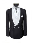 Black Double Breasted Tuxedo With White Shawl Lapel