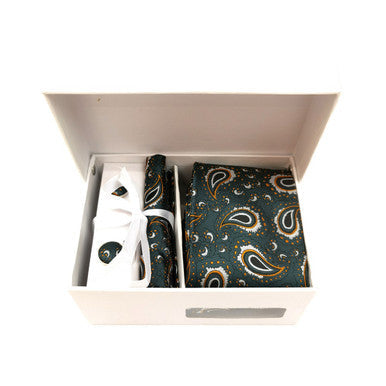 Green Orange Paisley Tie & Cufflinks set